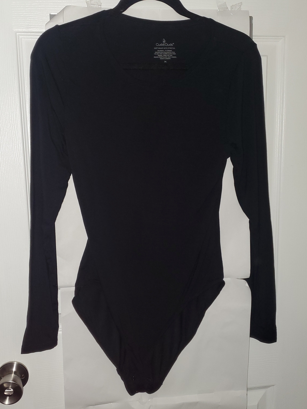 Cuddl Duds Black Long-Sleeve Scoop Neck Softwear Stretch Bodysuit
